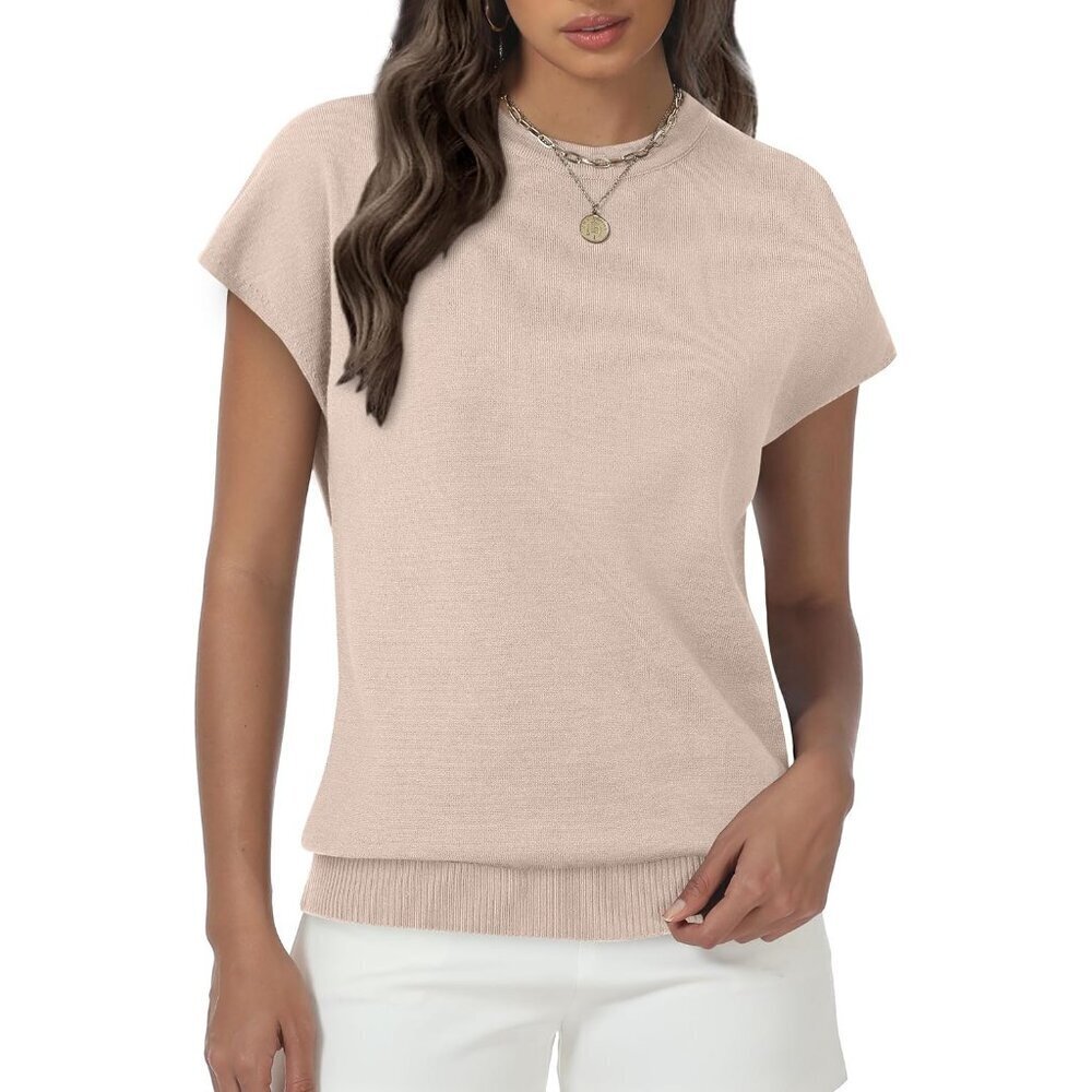 Women's Summer Cap Sleeve Top Viscose Blend Crew Neck Casual Beach Wear